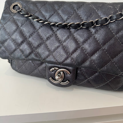 Sac Chanel single flap souple gris métallisé