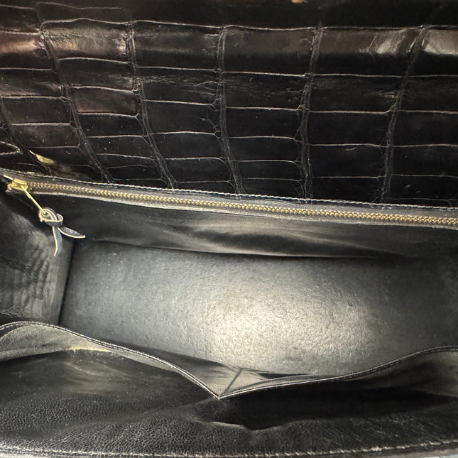 Sac Kelly 32 Cuir Croco Noir Hermès