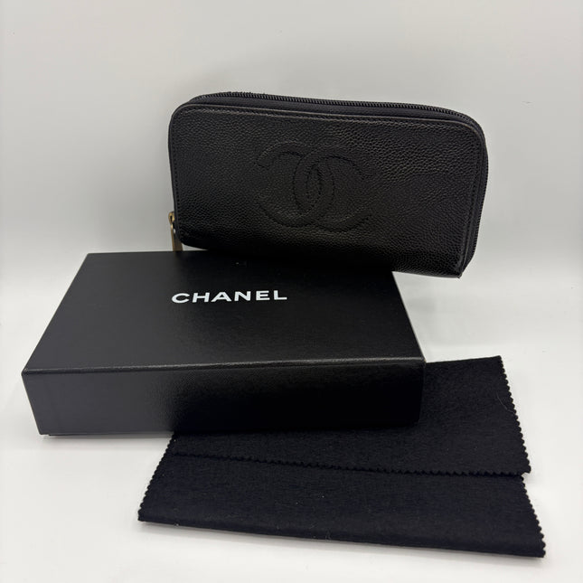 Portefeuille Chanel cuir grainé noir