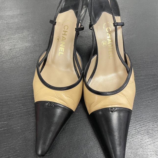 Escarpins Slingback Bicolore Chanel T39,5