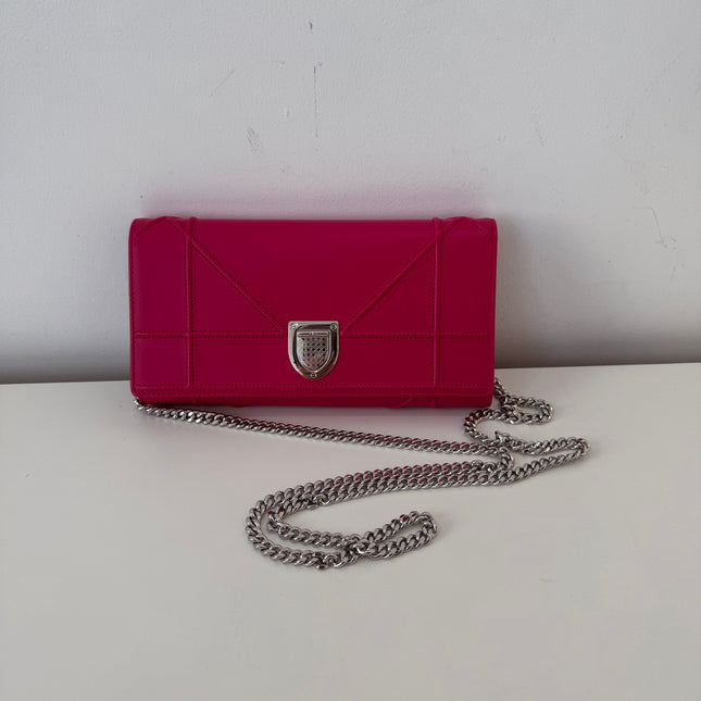 Sac Dior Wallet on chain Diorama rose fushia