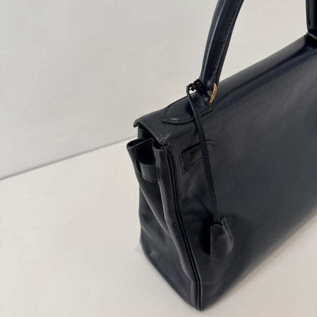 Sac Hermès Kelly 28 Cuir box Marine