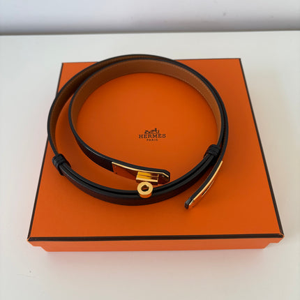Ceinture Hermès Kelly 18 noir et dorée