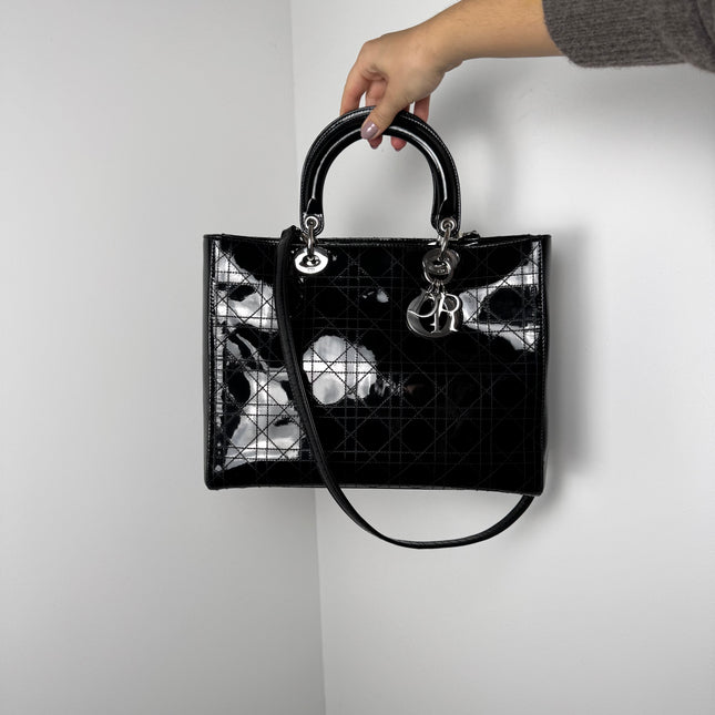 Sac Dior Lady Dior Large Noir Vernis