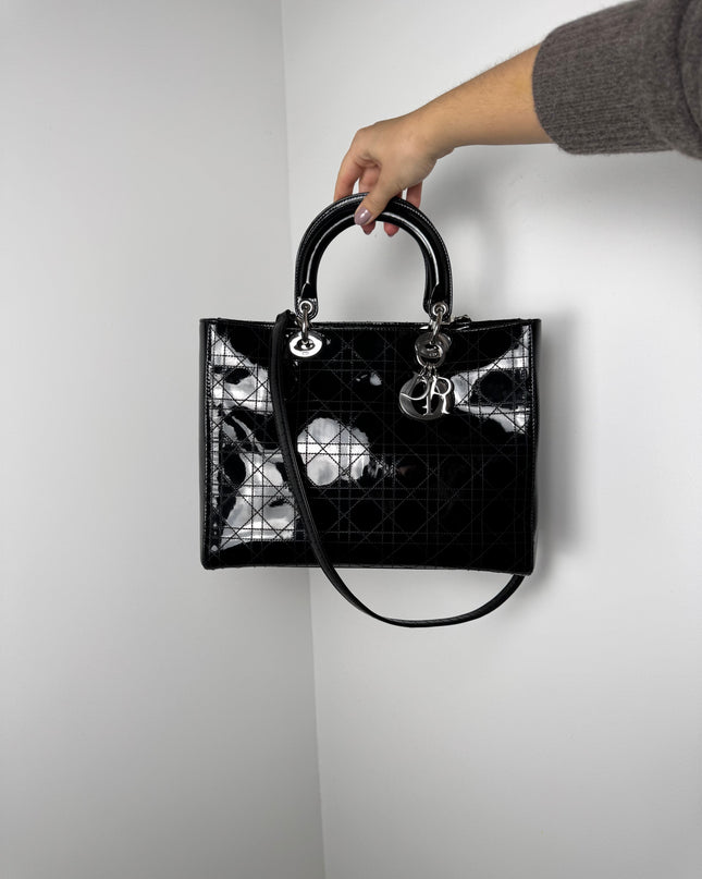 Sac Dior Lady Dior Large Noir Vernis