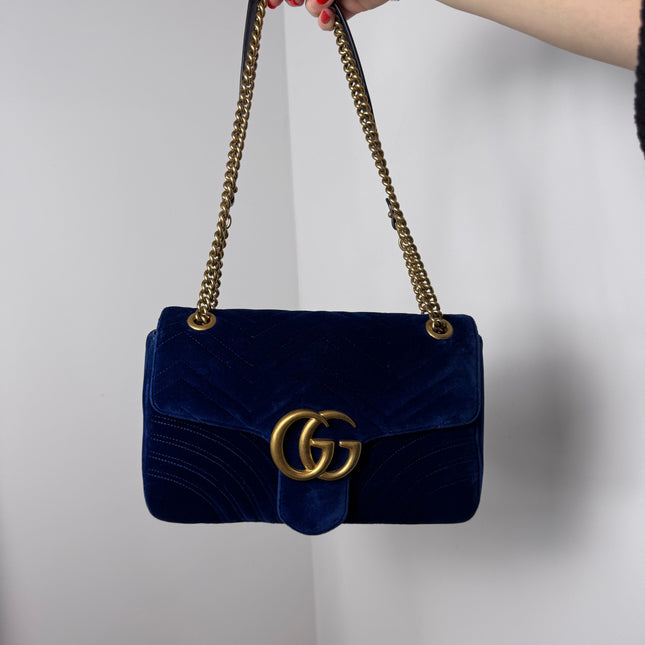 Sac Gucci Grand GG Marmont Velours Bleu