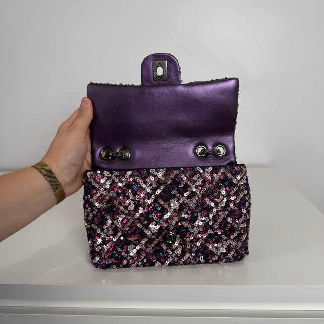 Mini sac classique Chanel Sequins Violet