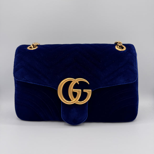 Sac Gucci Grand GG Marmont Velours Bleu