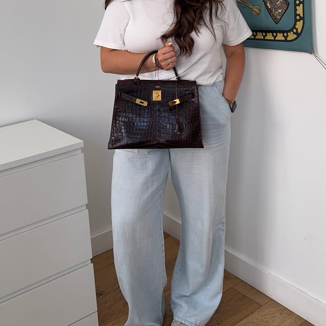 Sac Hermès Kelly 32 Crocodile Chocolat