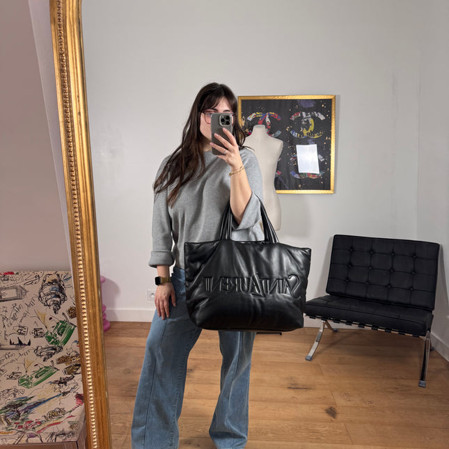 Sac Grand Cabas Saint Laurent cuir nappa noir