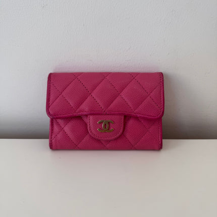 Porte-cartes Chanel à rabat classique rose