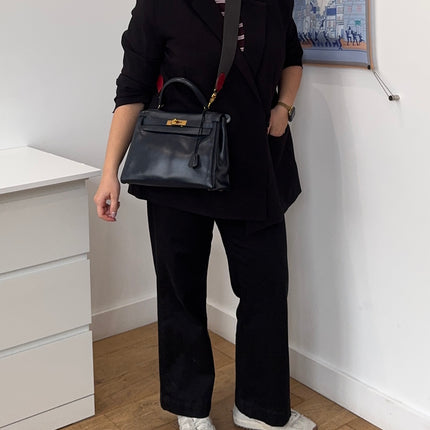 Sac Hermès Kelly 28 Cuir box Marine