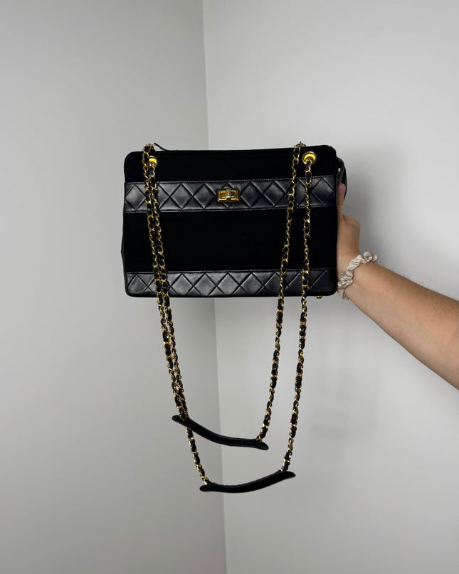 Sac Chanel Cabas Cuir & Tissu vintage