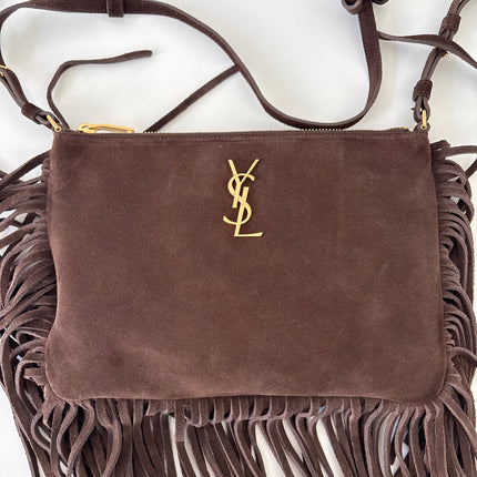 Sac saint Laurent à franges marron