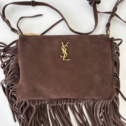 Sac saint Laurent à franges marron