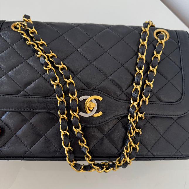 Sac Chanel vintage Fermoir bicolore noir
