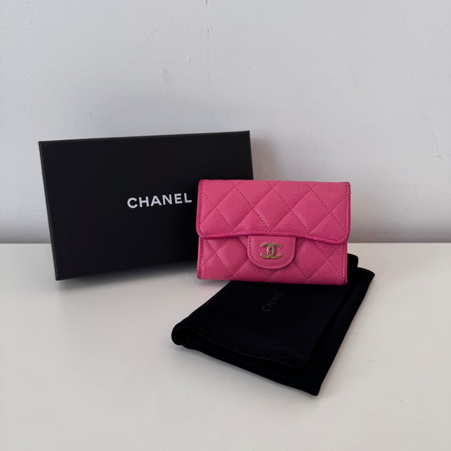 Porte-cartes Chanel à rabat classique rose