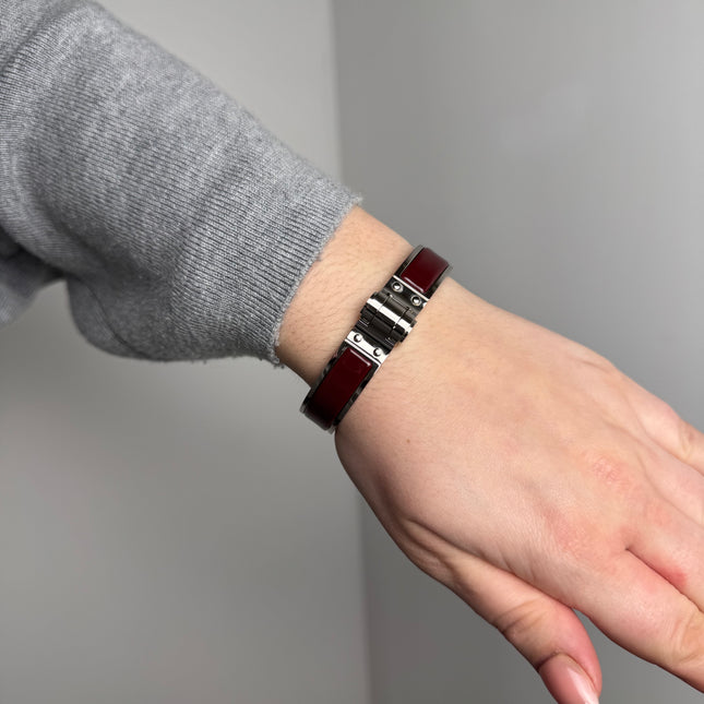 Bracelet Hermès Charnière émail bourgogne S