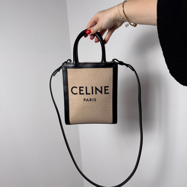 Sac Celine Cabas Vertical Toile Beige
