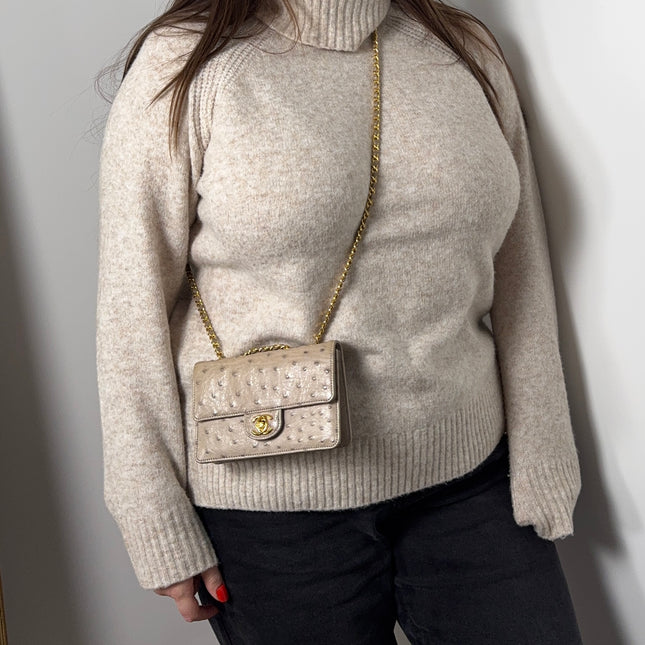 Sac Chanel Mini Timeless Vintage Autruche Beige