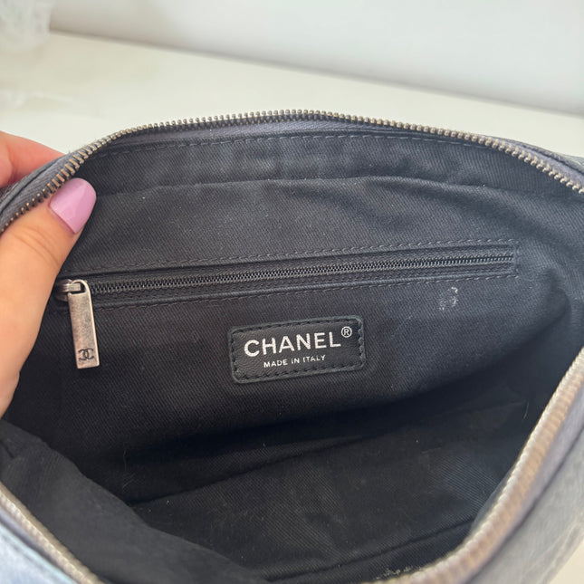 Sac Chanel single flap souple gris métallisé