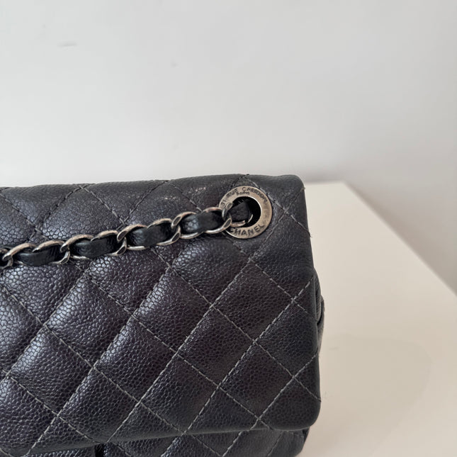 Sac Chanel single flap souple gris métallisé