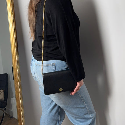 Sac Gucci Wallet on chain GG Marmont noir
