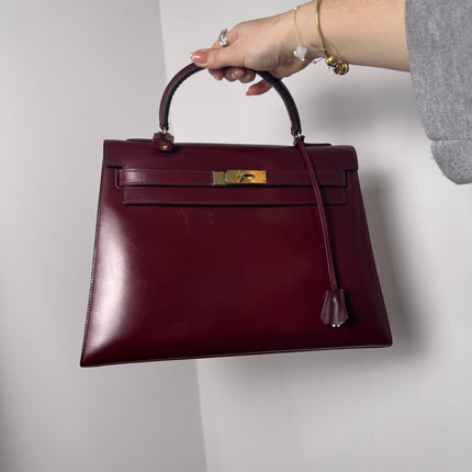 Sac Hermès Kelly 32 box Bordeaux