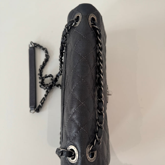 Sac Chanel single flap souple gris métallisé
