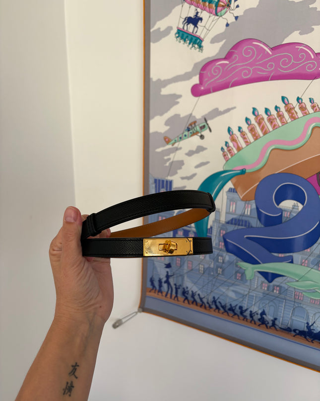 Ceinture Hermès Kelly 18 noir et dorée