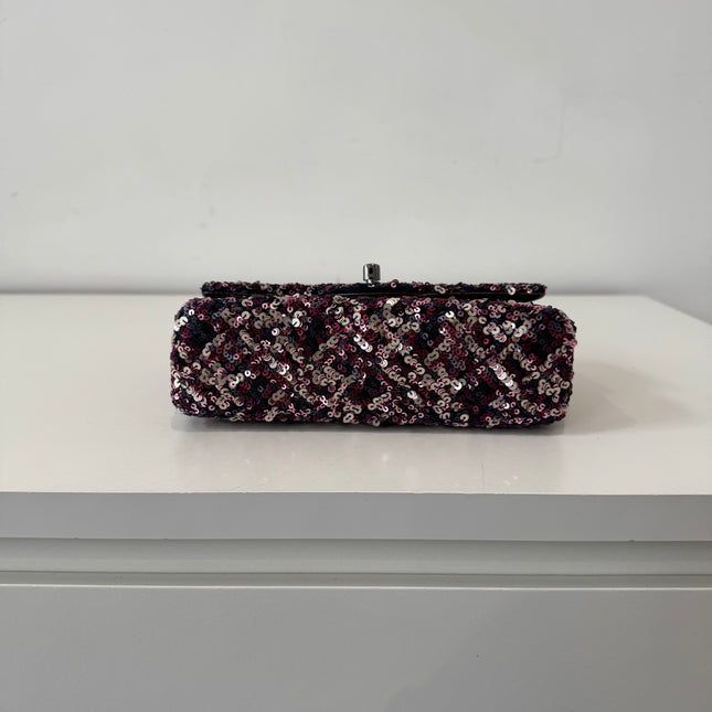 Mini sac classique Chanel Sequins Violet