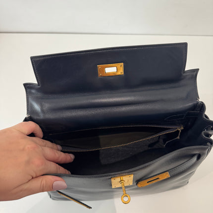 Sac Hermès Kelly 28 Cuir box Marine
