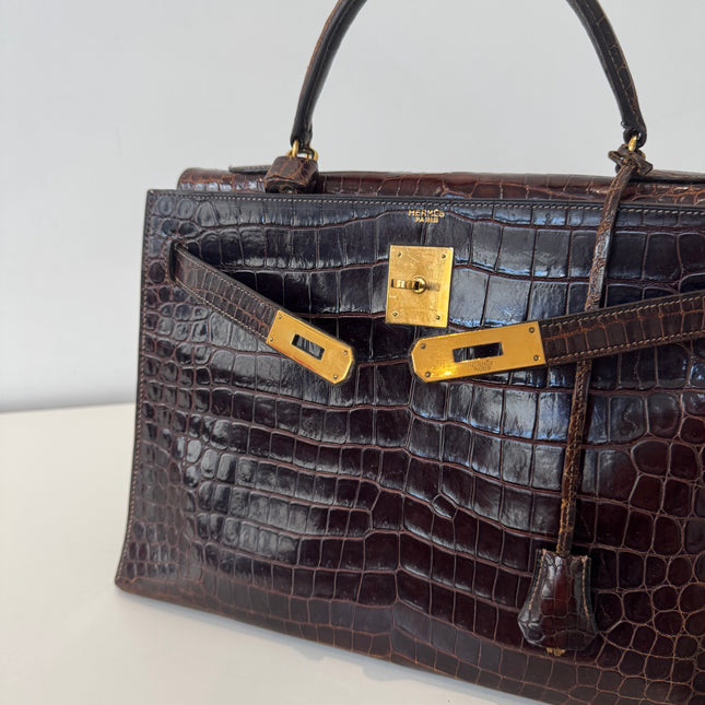 Sac Hermès Kelly 32 Crocodile Chocolat