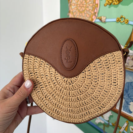 Sac Saint Laurent rond cuir et raphia