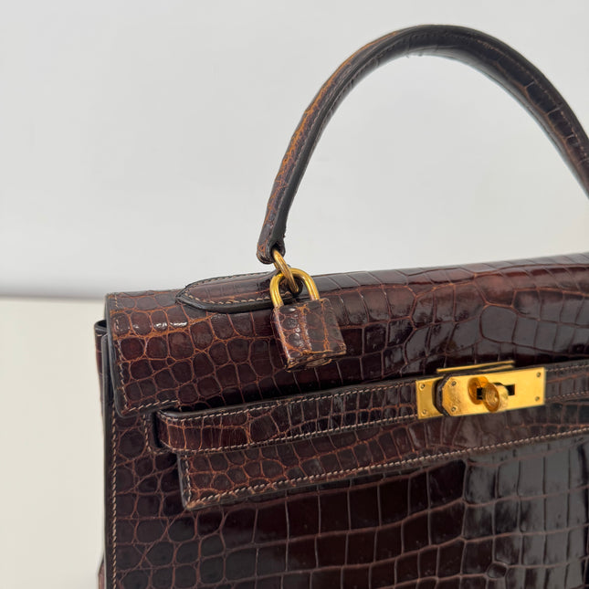 Sac Hermès Kelly 32 Crocodile Chocolat