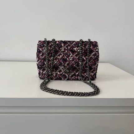 Mini sac classique Chanel Sequins Violet