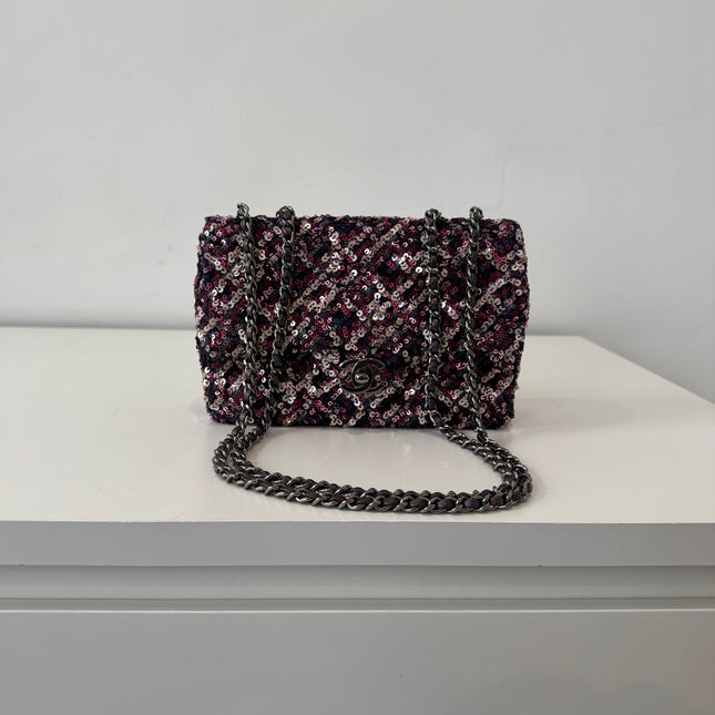 Mini sac classique Chanel Sequins Violet