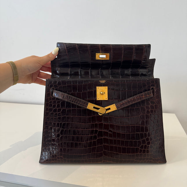 Sac Hermès Kelly 32 Crocodile Chocolat