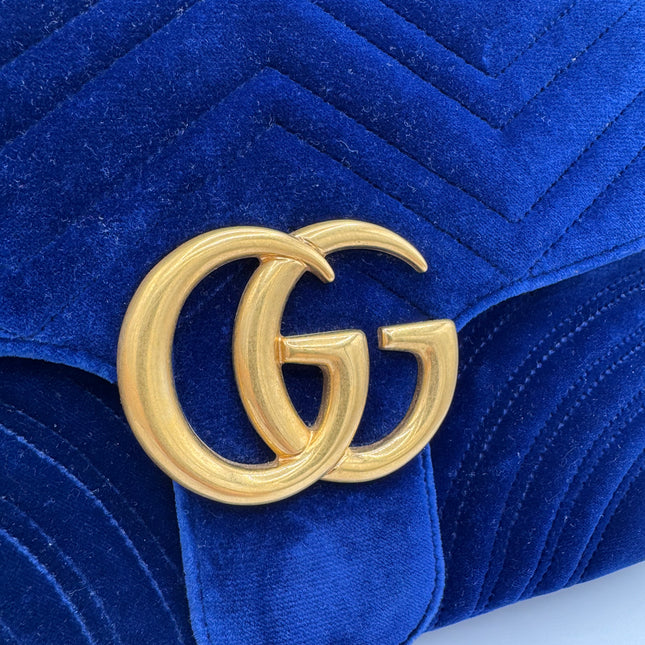 Sac Gucci Grand GG Marmont Velours Bleu
