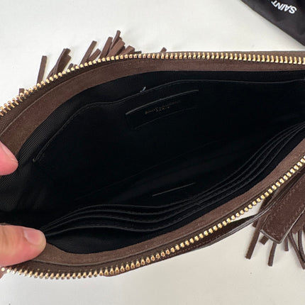Sac saint Laurent à franges marron