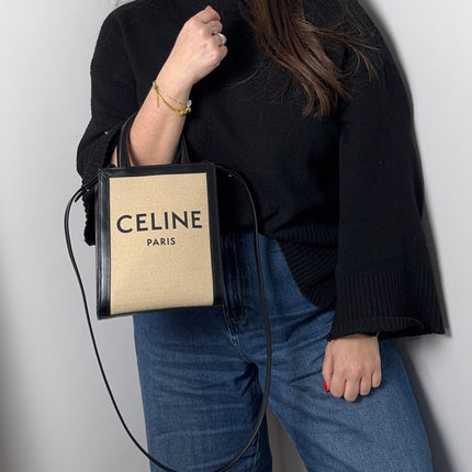 Sac Celine Cabas Vertical Toile Beige