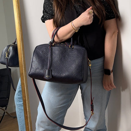 Sac Louis Vuitton Speedy 30 Bandoulière Cuir Empreinte Marine