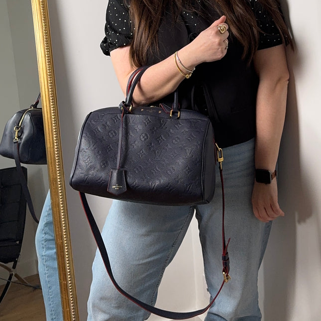 Sac Louis Vuitton Speedy 30 Bandoulière Cuir Empreinte Marine