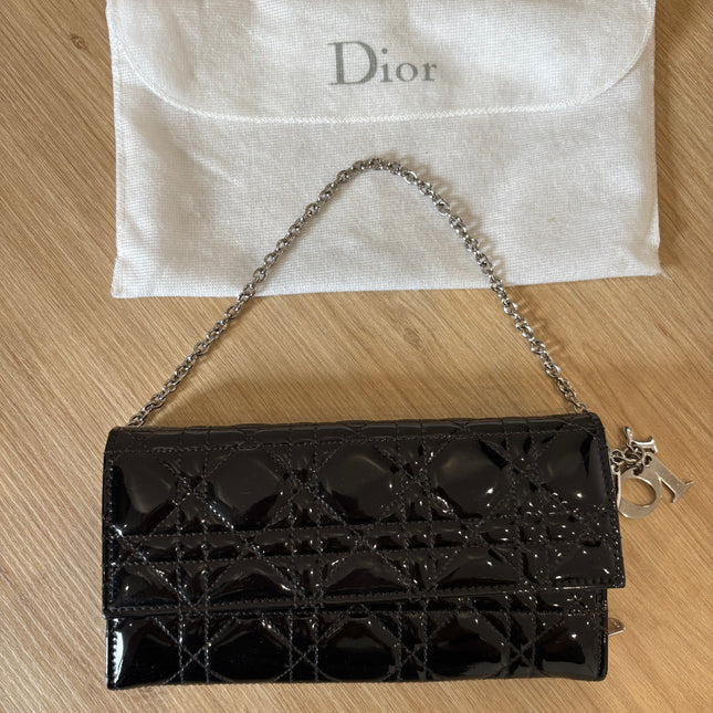Sac Dior Wallet on chain noir vernis