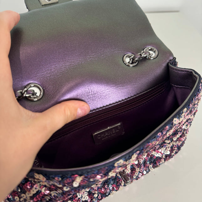 Mini sac classique Chanel Sequins Violet