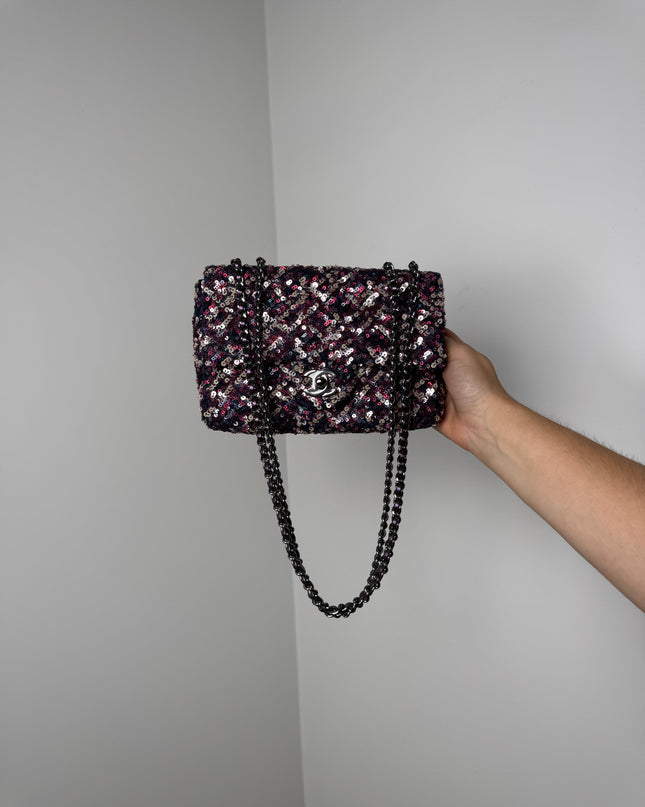 Mini sac classique Chanel Sequins Violet