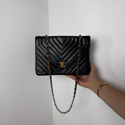 Sac Chanel Épaule Vintage Chevrons Noir