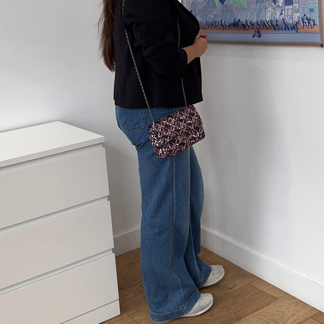 Mini sac classique Chanel Sequins Violet