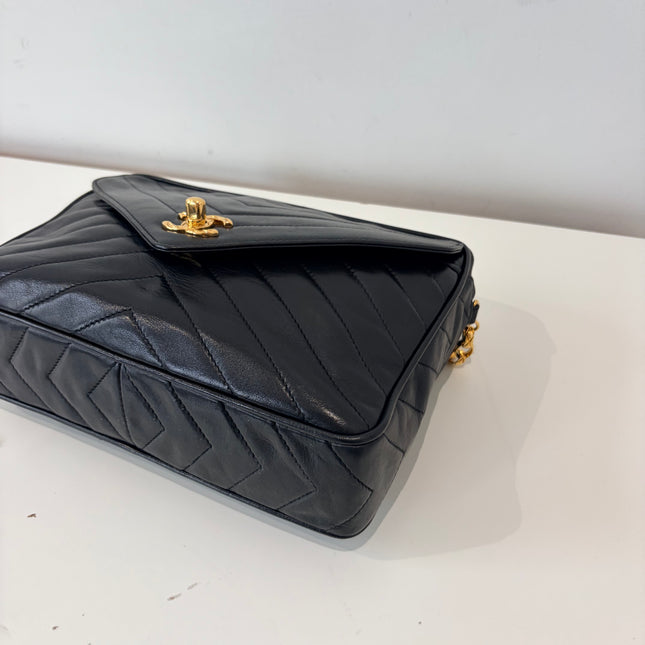 Sac Chanel Caméra Chevrons noir