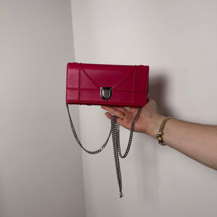 Sac Dior Wallet on chain Diorama rose fushia